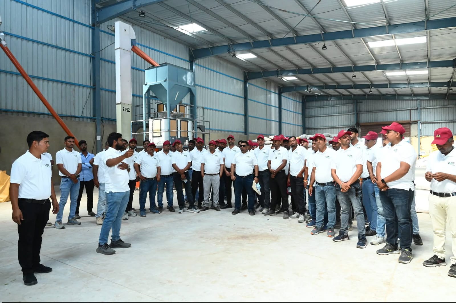 Team briefing inside Seeds Processing Plant